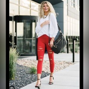Zyia Red Slash High Rise leggings 7/8 24” size 8/10